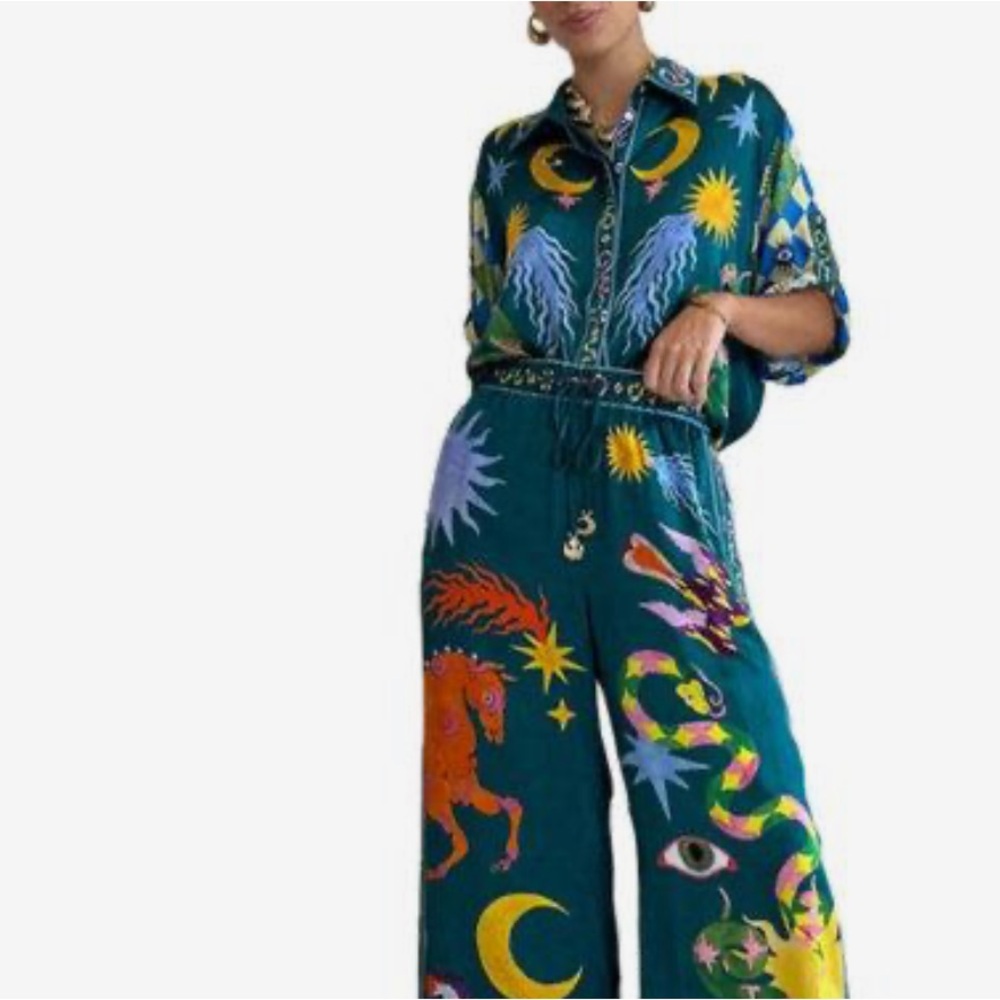 Emerald Multi-Print Wide-Leg Jumpsuit - Picture 4 of 7